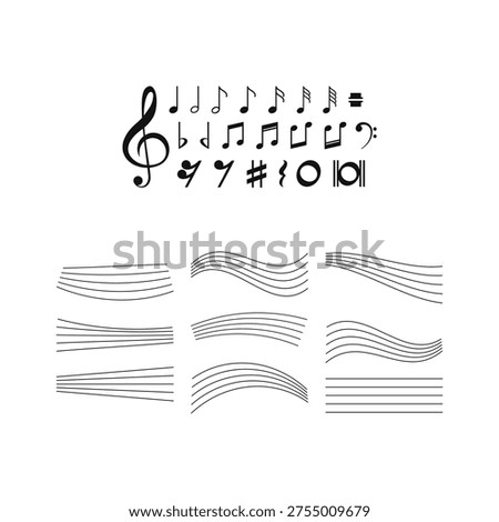 Musical Notation Symbols and Wavy Staff Lines Vector Bundle [[stock_photo]] © 