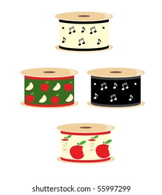 Musical note and apple ribbon spools - vector