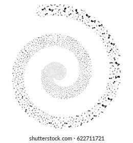Musical Note bang swirling spiral. Vector black random symbols.