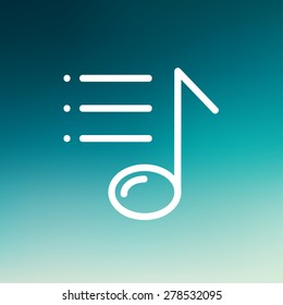 Musical note with bar line icon thin line for web and mobile, modern minimalistic flat design. Vector white icon on gradient mesh background.