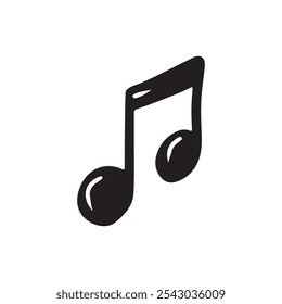 Musical note in black isolated on white background. Hand drawn vector sketch illustration in doodle vintage line art style. Music creation, abstract icon, logo design, silhouette drawing.