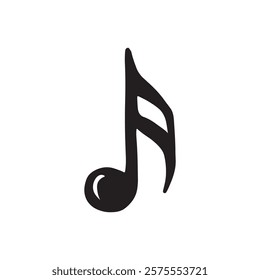 Musical note in black isolated on white background. Hand drawn vector sketch illustration in doodle vintage line art style. Music creation, abstract icon, logo design, silhouette drawing