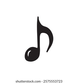 Musical note in black isolated on white background. Hand drawn vector sketch illustration in doodle vintage line art style. Music creation, abstract icon, logo design, silhouette drawing