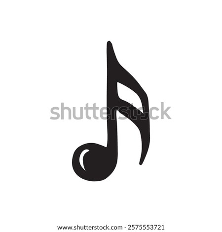 Musical note in black isolated on white background. Hand drawn vector sketch illustration in doodle vintage line art style. Music creation, abstract icon, logo design, silhouette drawing