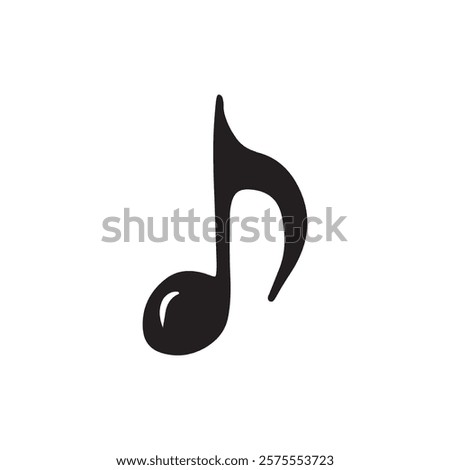 Musical note in black isolated on white background. Hand drawn vector sketch illustration in doodle vintage line art style. Music creation, abstract icon, logo design, silhouette drawing