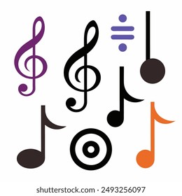 Musical note in black on a white background with the correct description. Musical sound designation for teaching. Whole note, half, quarter, eighth and sixteenth. Musical notation. Vector.