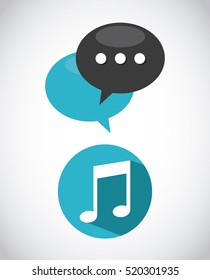 musical note in blue circle and communication bubbles over white background. vector illustration