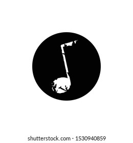 Musical note breaking to pieces and exploding, Music button. Hard and loud music sound concept. Stock vector illustration isolated on white background.