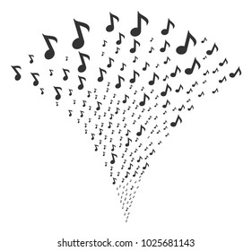 Musical Note burst fountain. Vector illustration style is flat iconic symbols. Object fountain done from random symbols as musical note fireworks.