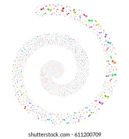 Musical Note carnival swirl spiral. Vector bright multicolored random design elements.