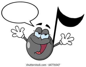Musical Note Cartoon Character Singing With Speech Bubble