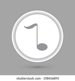 musical note. circle grey icon with a shadow.