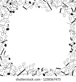 Musical Note And Clef Frame Border. Music Border. Orchestra Background. Vector Isolated Element.