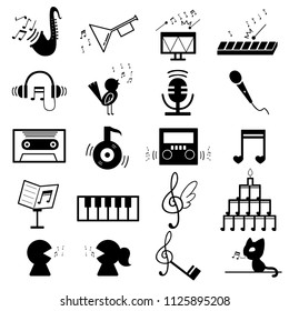 The musical note collection inspire everything is about music, song,  musical instrument, microphone. You can the collection for logo, sticker, poster, background, web site.