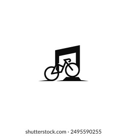 Combinación de notas musicales con diseño de logotipo de bicicleta.