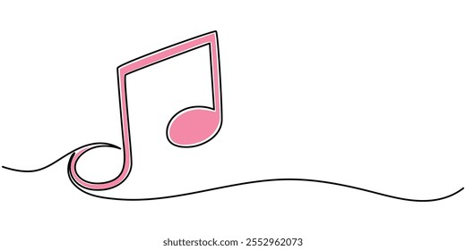 Musical Note Continuous Line Icon, Musical Notes continuous line drawing with color shapes, One line continuous concept Music banner. Line art Music short phrases illustration.