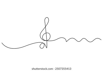 Nota musical Ilustración de línea continua, Clave y notas agudas continuas de una línea, notas musicales, Ilustración vectorial A o La., Ilustración de boceto de Vector de nota de arte de línea de música continua