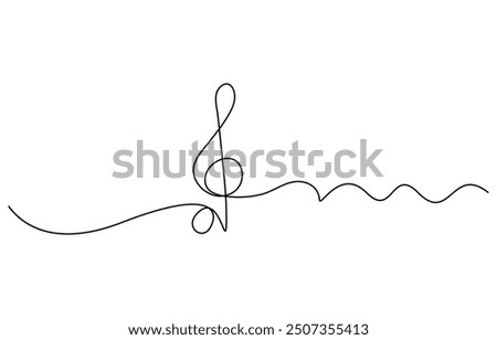Musical Note Continuous Line Illustration, Continuous one line treble clef and notes, musical notes, A or La. vector illustration, Continuous music line art note vector sketch illustration