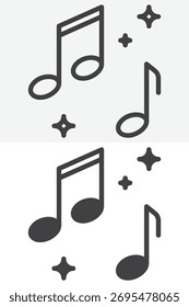 Musikalische Note anderen Stil Symbol-Set. Linien- und Glyphenversionen, Umrisse und durchgezogenes Vektorzeichen, Symbol, Logo-Illustration. Symbol für bearbeitbare Strichmusik.