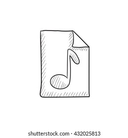 Nota musical dibujada en el icono de esbozo del vector de hoja aislado en el fondo. Dibujo manual Nota musical dibujada en el icono de la hoja. Nota musical dibujada en el icono de esbozo de hoja para infografía, sitio web o aplicación.