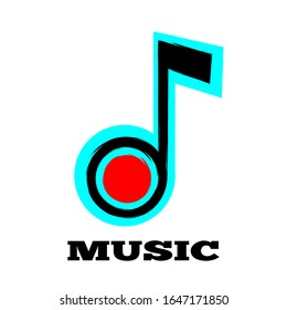 Musical note drawn with a rough brush in the grunge style. Logo, icon, symbol. Isolated vector illustration.