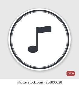 Musical note. Flat design style. Made vector illustration. Emblem or label with shadow.