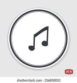 Musical note. Flat design style. Made vector illustration. Emblem or label with shadow