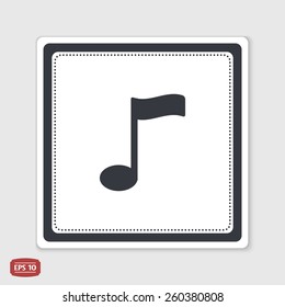 Musical note. Flat design style. Made vector illustration. Emblem or label with shadow.