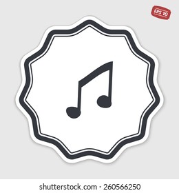 Musical note. Flat design style. Made vector illustration. Emblem or label with shadow