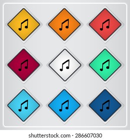 Musical note. Flat design style. Made vector illustration. Emblem or label with shadow