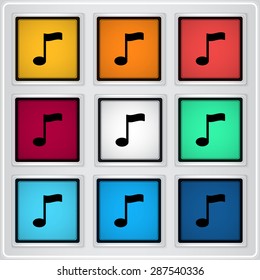 Musical note. Flat design style. Made vector illustration. Emblem or label with shadow