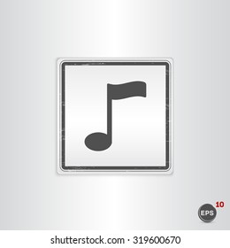 Musical note. Flat design style. Made vector illustration. Emblem or label with shadow.