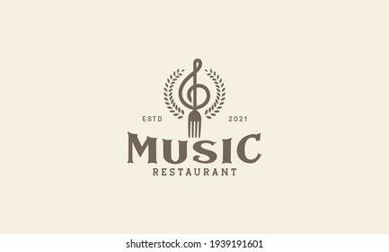 musical note with fork restaurant logo vector symbol icon design illustration