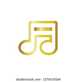 Musical note in golden vector icon on a white background