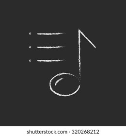 Musical note hand drawn in chalk on a blackboard vector white icon isolated on a black background.