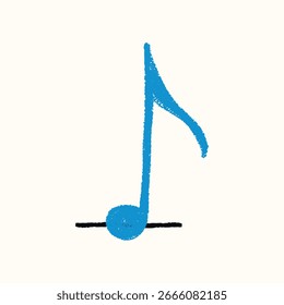 Musical Note. Hand Drawn Crayon texture. Doodle music Icon. Сolor chalk element, wax crayons shape for disco poster, punk rock party. Isolated children vector illustration.