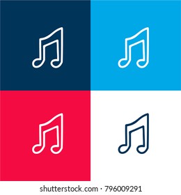 Musical note hand drawn outline four color material and minimal icon logo set in red and blue