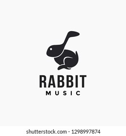 Musical note head rabbit logo icon vector template on white background