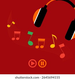 Nota musical e fundo de ícone de fone de ouvido com melodia ou tom, para aplicativos de música e sites ilustração vetorial