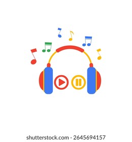Nota musical e fundo de ícone de fone de ouvido com melodia ou tom, para aplicativos de música e sites ilustração vetorial