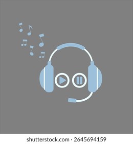 Nota musical e fundo de ícone de fone de ouvido com melodia ou tom, para aplicativos de música e sites ilustração vetorial
