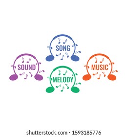 musical note and headphones concept. sound, melody, music, song and headphone concept. vector music concept