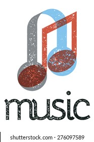 Musical note and headphones metaphorical composition with sample text. Grunge texture transparent overlay colors
