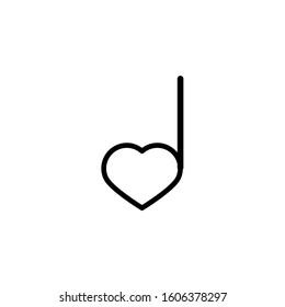 Musical note in heart icon vector design. Love music vector logo. Romantic music symbol.