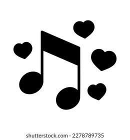 Musical note with heart sign isolated glyph icon. Vector illustration, romance elements. Sticker, patch, badge, card for marriage, valentine