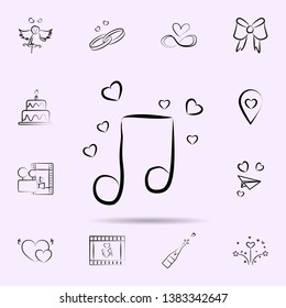 Musical note with hearts icon. Universal set of wedding for website design and development, app development