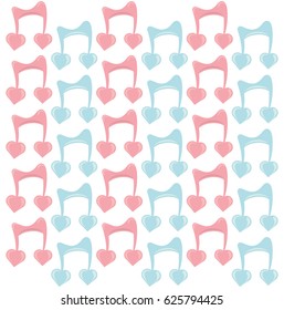 musical note with hearts seamless pattern