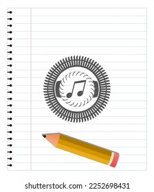 musical note icon draw with pencil effect. Vector Illustration. Detailed. 