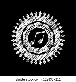 musical note icon drawn on a blackboard