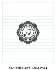 musical note icon emblem draw with pencil effect. Vector Illustration. Detailed.